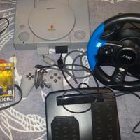 ps1 con volante,pedaliera e gioco