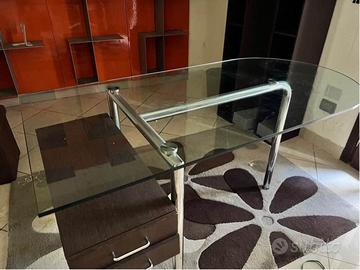 Scrivania  Tisettanta in vetro due cassetti