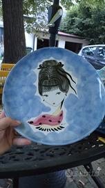 piatto donna geisha Ceramica Milano vintage