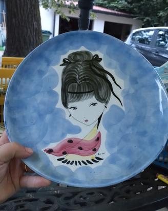 piatto donna geisha Ceramica Milano vintage