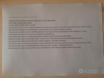 LIBRI DI TESTO UNIVERSITA' BICOCCA-PERFETTO STATO