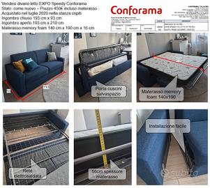 Divano letto 3 posti con materasso memory foam 16c