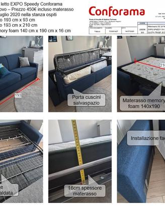 Divano letto 3 posti con materasso memory foam 16c