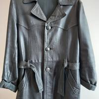 GIACCA NERA IN VERA PELLE, UOMO/DONNA, CON CINTURA