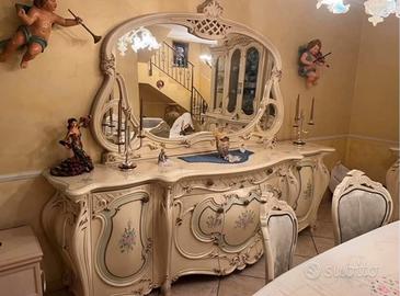 Credenza+Specchiera Barocca Avorio Oro Fiori
