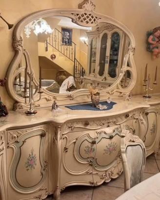 Credenza+Specchiera Barocca Avorio Oro Fiori