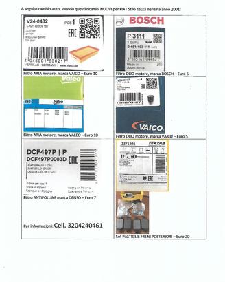 Ricambi per Fiat Stilo 1600cc Benzina-Anno 2001