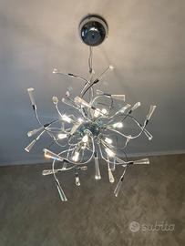 Lampadario argentato con vetro