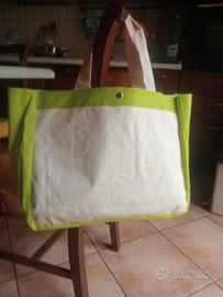 Tote Bag in Tela Bicolore - Panna e Verde Lime