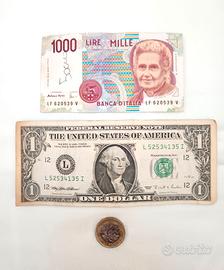 Lotto 3 banconote e monete