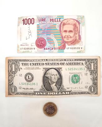 Lotto 3 banconote e monete