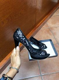 Décolleté nero raso SGN Giancarlo Paoli con strass