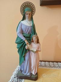 statua Sant'Anna in gesso con aureola in metallo