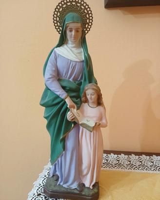 statua Sant'Anna in gesso con aureola in metallo