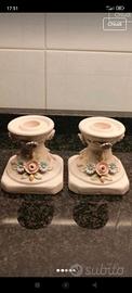 coppia di porta candele vintage porcellana 