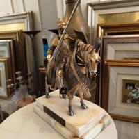 Scultura Cavaliere tedesco XVI oro marmo argento