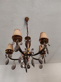 Lampadario anni 60 con pendenti e 2 lampade a muro
