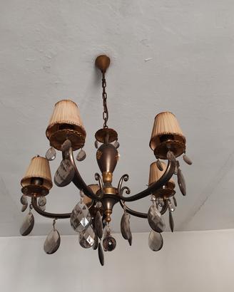 Lampadario anni 60 con pendenti e 2 lampade a muro