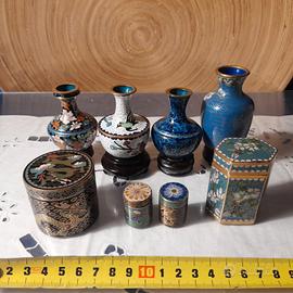 Cloisonne' vintage, set di 8 piccoli oggetti