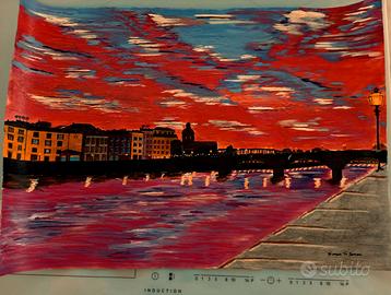 Dipinto acrilico 50x35cm "tramonto a Firenze"