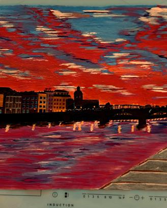 Dipinto acrilico 50x35cm "tramonto a Firenze"