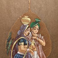 Dipinto a mano su foglia di Pipal - India