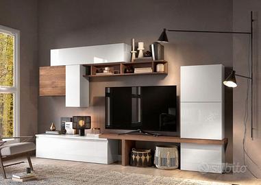 Parete attrezzata 280x40x202 Bianco e Mercure