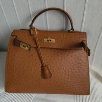 Borsa a Mano color cognac stampa struzzo