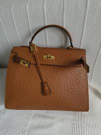 Borsa a Mano color cognac stampa struzzo