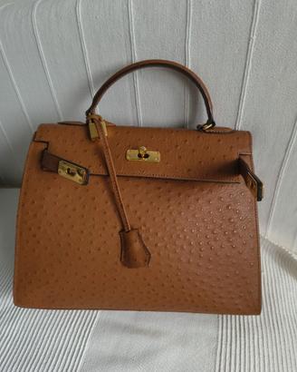 Borsa a Mano/tracolla color cognac stampa struzzo