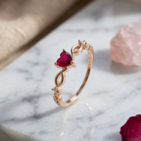 Anello Cuore Rosso Rubino - Argento Placcato Oro