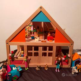 Lotto bambole Polly+Casa delle bambole in legno