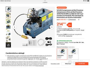Compressore portatile elettrico per subacquea