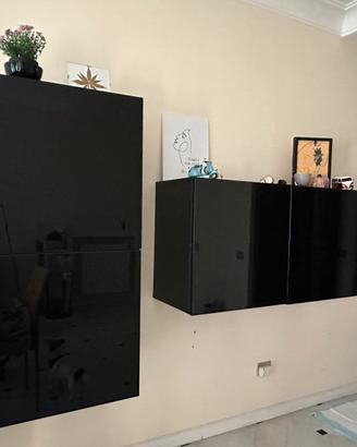 Mobile soggiorno IKEA nero lucido 3 pezzi sospesi