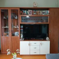Parete attrezzata in legno con vetrine