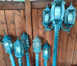 Set 8 pezzi in ferro, 6 lampioni  + 2 applique