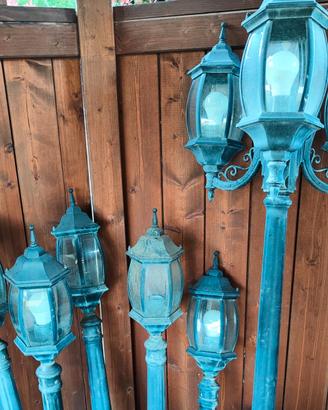 Set 8 pezzi in ferro, 6 lampioni  + 2 applique