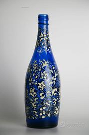 Bottiglia Blu Dipinta a Mano - Pezzo Unico!