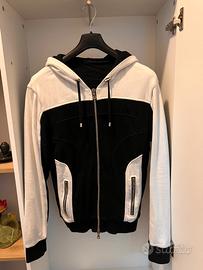 Balmain felpa cappuccio zip bianca nera taglia M