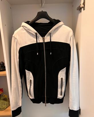 Balmain felpa cappuccio zip bianca nera taglia M