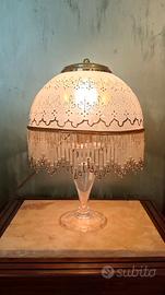 Lampada Tavolo Vintage Ottone Vetro decorato a man