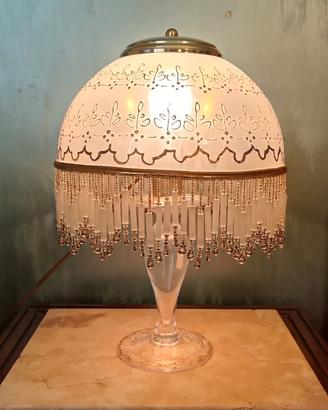 Lampada Tavolo Vintage Ottone Vetro decorato a man