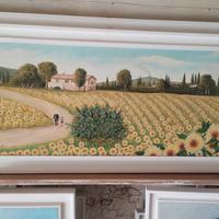 paesaggio con girasoli dipinto ad olio su tela
