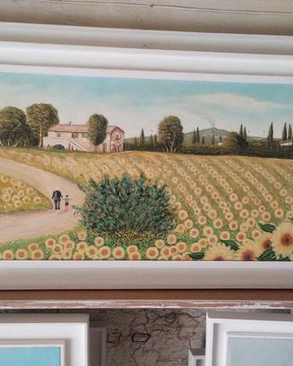 paesaggio con girasoli dipinto ad olio su tela