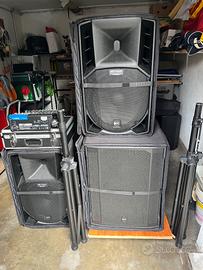 RCF CASSE + SUB+ MIXER + STATIVI