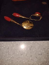 Orecchini oro, corallo, ambra. spilla alessandrite