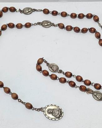 Rosario vintage in legno e placchette in metallo