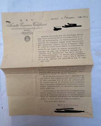 Lettera ufficiale telefonica 1940