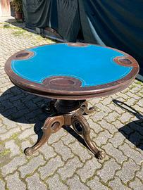 Tavolo da poker d’epoca completo con 4 sedie