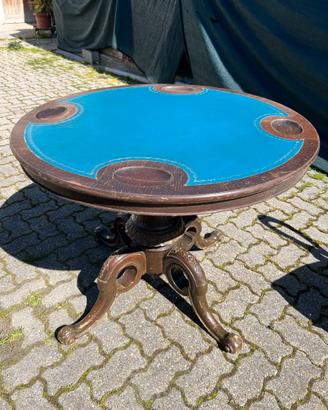 Tavolo da poker d’epoca completo con 4 sedie